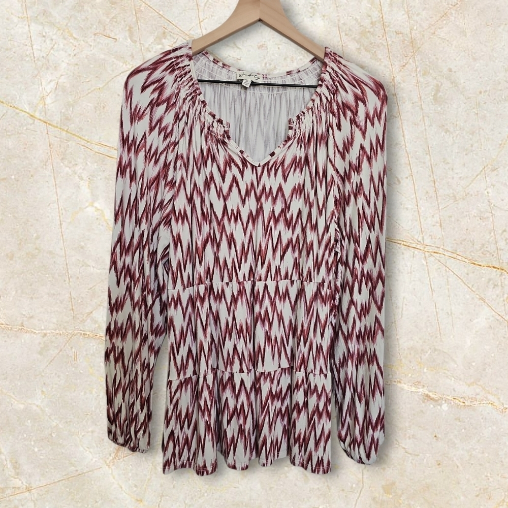 WONDERLY LONG SLEEVE NOTCH NECK TUNIC SHIRT
